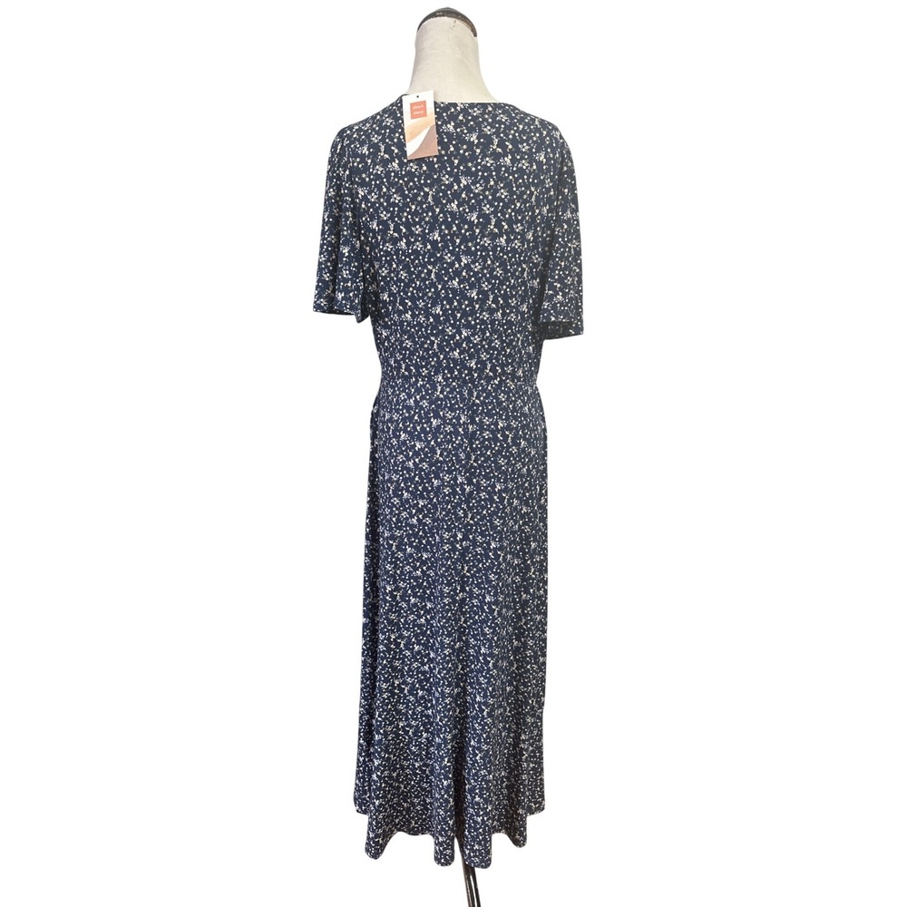Muse Petite Navy Blue Floral Wrap Midi Dress Ruffle Hem XLP D18216P NEW - Picture 5 of 7